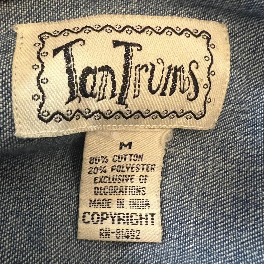 Vintage TanTrums Blue Cotton Denim Patchwork Animal Print Safari Jacket Medium